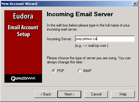 Eudora Incoming Email Server