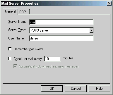 Netscape Mail Server Properties