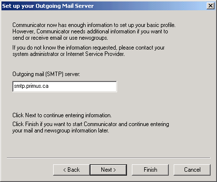 Netscape Outgoing Mail Server