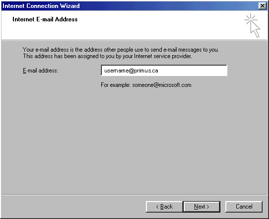 Internet Connection Wizard - Internet E-mail Address