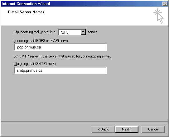 Internet Connection Wizard - E-mail Server Names
