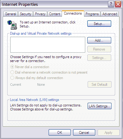 Windows XP Internet Properties